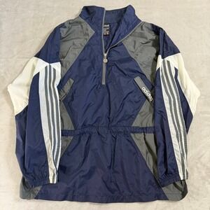 Vintage Adidas Quarter Zip Windbreaker Navy Grey White Colorblock Mens XL